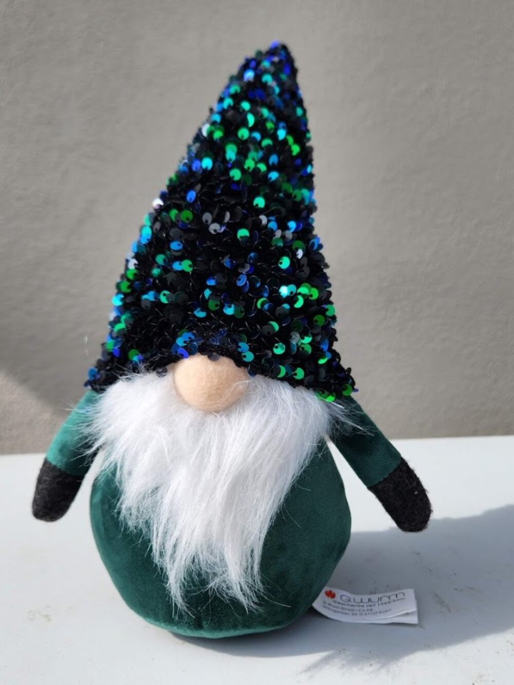 Sequined Hat Gnome Green Weighted Plush Stuffed Animal Plushie New New without t
